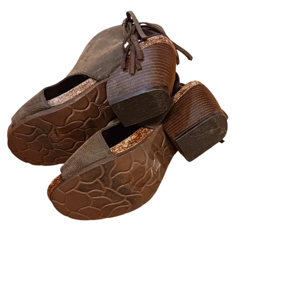 Pierre Dumas Open Toe Brown Side Zip Fringed Booties Sandals Ladies 6 1/2 Boho